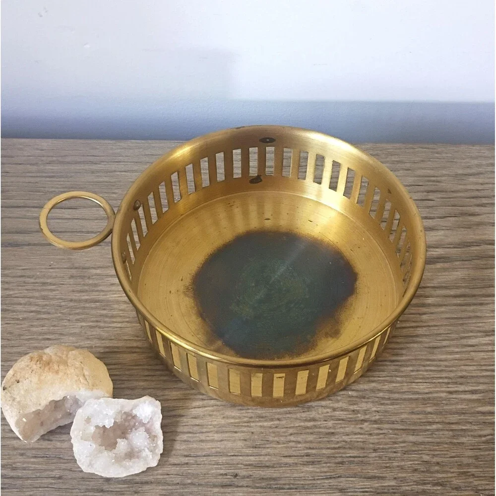 Vintage Solid Brass Pillar Candle Holder, Candle Dish, Coffee Table Decor